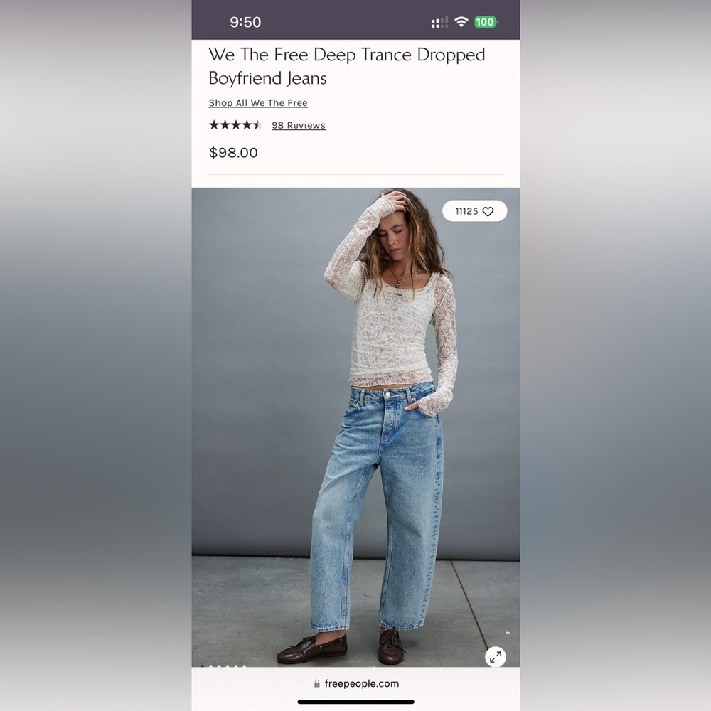NWT Free People Deep Trance Dropped Boyfriend Jeans - Blue size 32